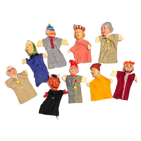 【USED】60's-70's Kasperle Theater Hand Puppet Set of 9