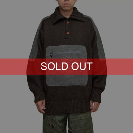 【USED】90's ARMANI JEANS TECHNO KANGAROO POCKET HI-NECK WOOL KNIT SWEATER