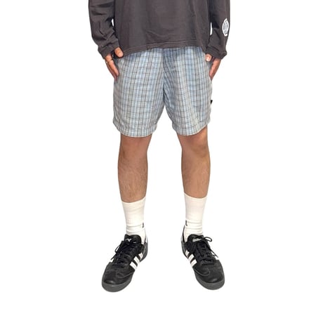 【USED】80's OLD STUSSY CHECK SHORTS SKY BLUE