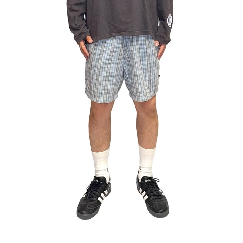 USED】80's OLD STUSSY CHECK SHORTS SKY BLUE | K