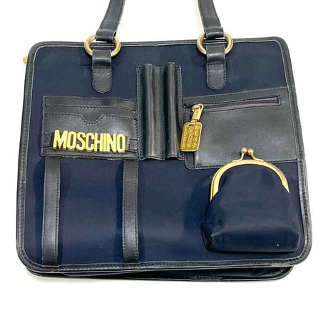 【USED】90'S MOSCHINO × REDWALL NYLON LEATHER MULTIPOCKET SATCHEL BAG