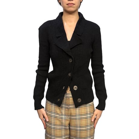 【USED】80's Tailored Knit Cardigan Black Made in Italy