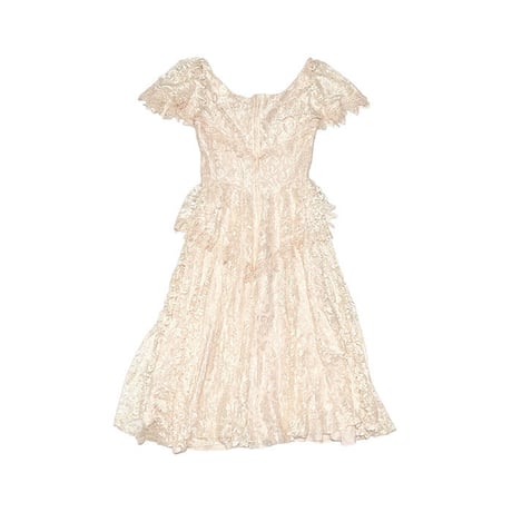【USED】70'S a la Carte BABY PINK LACE FLUTTER SLEEVE DRESS