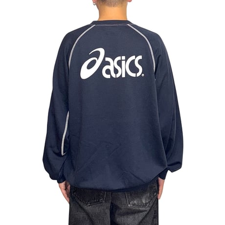 【USED】90's-00's asics Contrast Stitch Euro Team Sweatshirt Navy