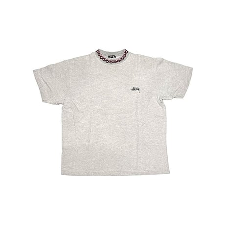 【USED】80'S OLD STUSSY NECK RIB DESIGN T-SHIRT GRAY