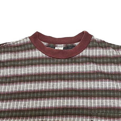 【USED】80's-90's OLD STUSSY JACQUARD BORDER POCKET S/S T-SHIRT
