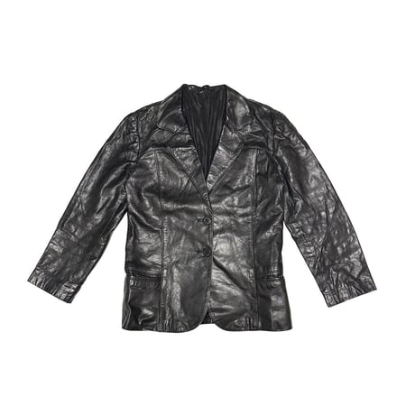 【USED】00's Vintage Black Leather 2-Button Tailored Jacket