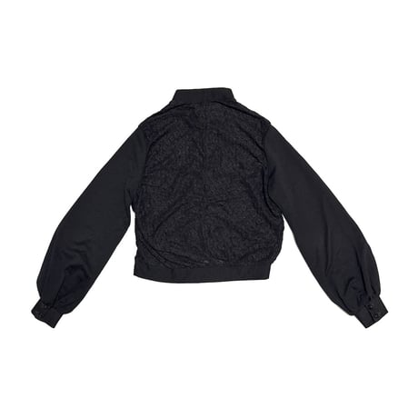 【USED】80's Black Sheer Puff Sleeve Bow Blouse