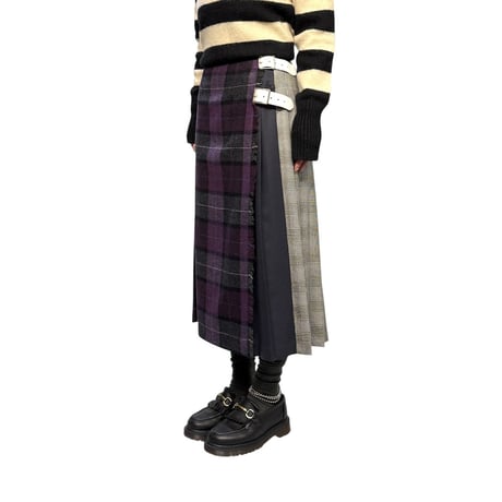 【USED】90's O'NEIL OF DUBLIN Asymmetric Patchwork Wool Wrap Skirt