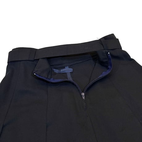 【USED】80's Euro Vintage Pleated Skirt with Belt NAVY