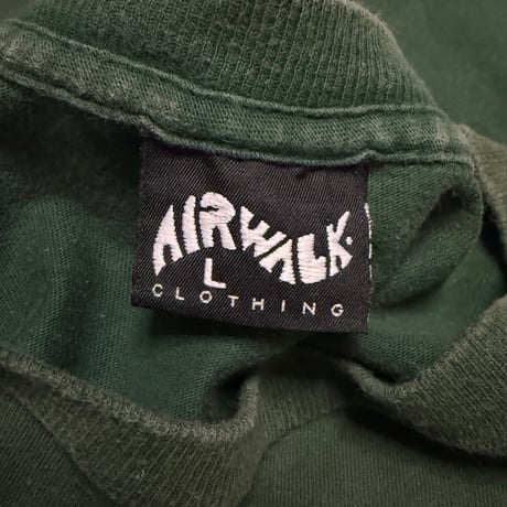 【USED】80's-90's AIRWALK ID Bracelet Logo T-Shirt Faded Green