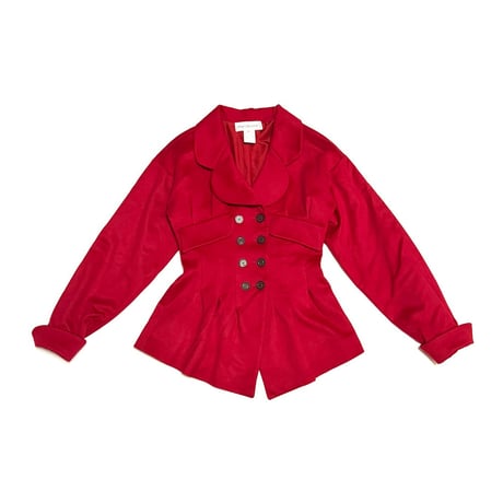 【USED】90's Karl Lagerfeld WOOL BLEND PEPLUM BLAZER RED