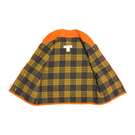 【USED】90's BANANA REPUBLIC Quilted Vest Blaze Orange × Wool Tartan
