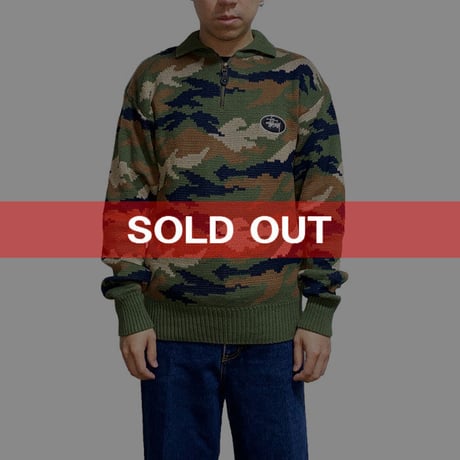 【USED】90'S STUSSY CAMO KNIT SWEATER