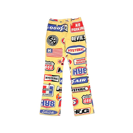 【USED】90's HYSTERIC GLAMOUR AMERICAN SIGNBOARD ALLOVER PRINT FLARE PANTS