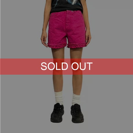 【USED】90'S LIMITED JEANS PINK COTTON SHORTS HEM LACE
