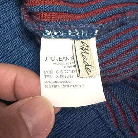 【USED】90's-00's Jean Paul Gaultier JEANS Bicolor Ribbed High-Neck Knit
