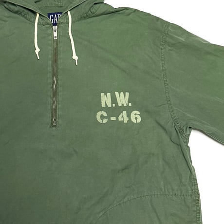 【USED】90's OLD GAP “N.W. C-46” Military Sampling Cotton Anorak Jacket Olive Green