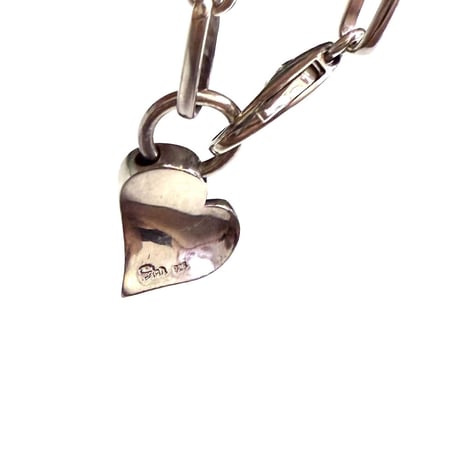 【USED】Vintage Sterling Silver Heart Charm Chain Bracelet