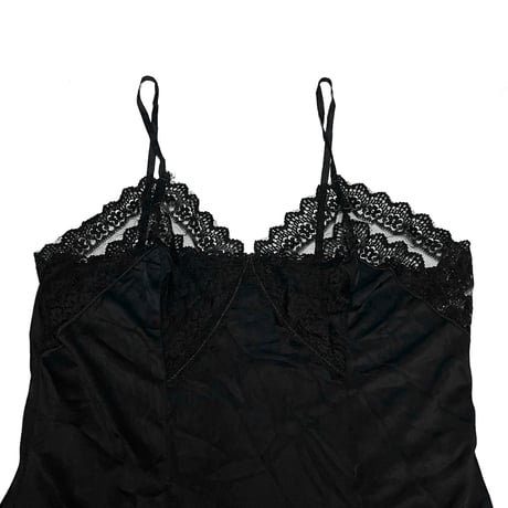 【USED】60's Perlon LINGERIE SLIP DRESS BLACK JAGGED EDGE LACE