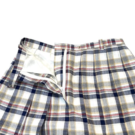 【USED】Vintage PLAID PLEATED MIDI SKIRT with LINING NAVY × BEIGE