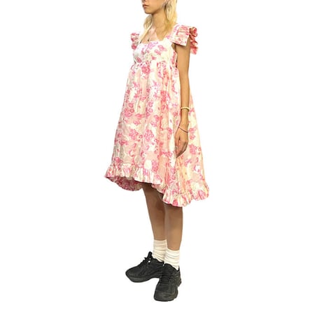 【USED】80'S PINK BOTANICAL JACQUARD TUNIC DRESS