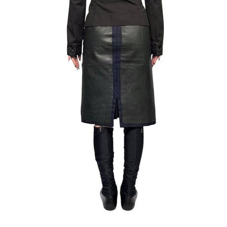 【USED】00's A.F.VANDEVORST Blackwatch Wool × Leather Panel Skirt