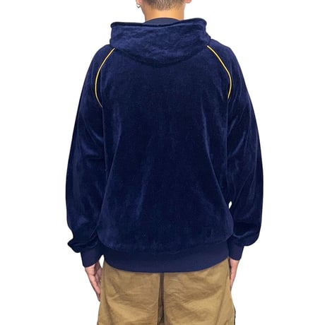 【USED】80's dunhill Velour Zip-Up Hoodie Navy with Yellow Piping