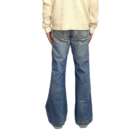 【USED】70's French Wide Flare Work Denim Heavy Fade & Authentic Repairs