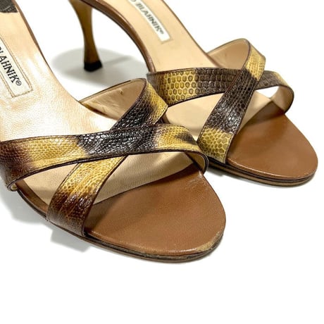 【USED】00'S MANOLO BLAHNIK SNAKESKIN OPEN TOE MULES