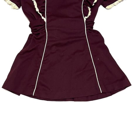 【USED】70'S BURGUNDY PEPLUM TUNIC / MINI DRESS