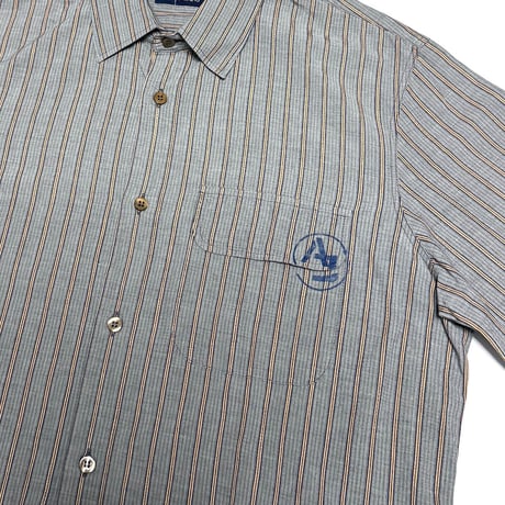 【USED】00's ARMANI JEANS Stripe Shirt with AJ Seal-Stamp Flap Pocket