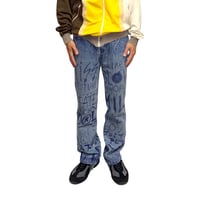 【USED】90's W.&L.T. "KISS THE FUTURE" Graffiti Print Denim Pants