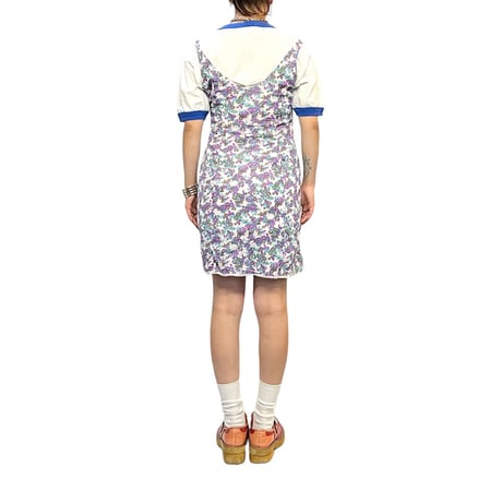 【USED】60s-70s ART NOUVEAU FLORAL PATTERN SLIP MINI DRESS