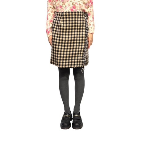【USED】80's-90's Westbound Check Wrap Mini Skirt with Fringe Detail