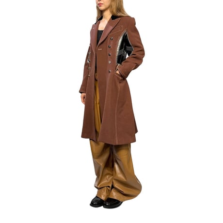 【USED】Jean Paul Gaultier FEMME 1995AW "Cyber Collection" PVC Panel Double Breasted Riding Coat