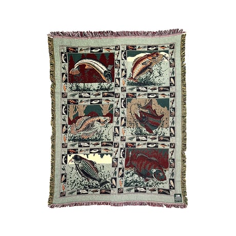 【USED】90's Goodwin Weavers FISHING BITE COTTON WOVEN BLANKET