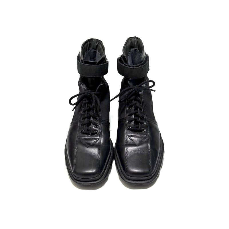 USED】00's miu miu Leather & Canvas Square Toe