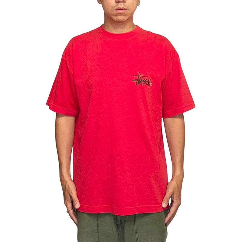 USED】90's STUSSY Big Logo T-shirt Red Made in