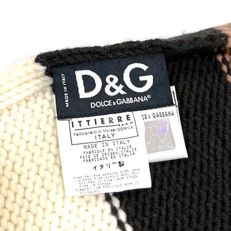 【USED】90'S-00'S D&G DOLCE & GABBANA BORDER FRINGE KNIT SCARF