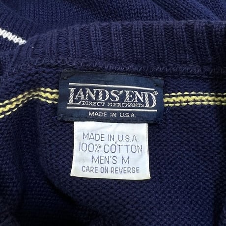 【USED】90'S LANDS' END BORDER COTTON KNIT SWEATER MADE IN U.S.A.