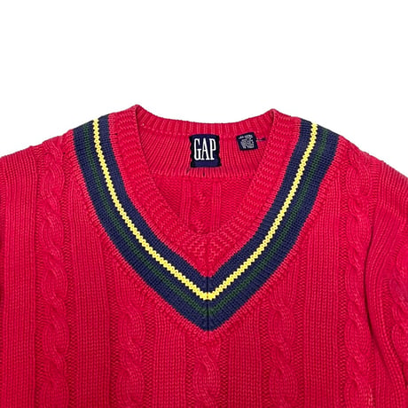【USED】90's OLD GAP PREPPY V-NECK COTTON KNIT SWEATER