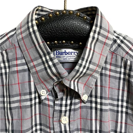 【USED】90'S BURBERRYS GRAY NOVA CHECK S/S B.D SHIRT