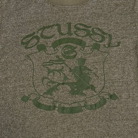 【USED】00's STUSSY "College Crest" Olive Fitted T-shirt