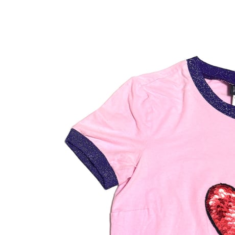 【USED】00's D&G Sequin Heart Glitter Ringer Baby T-shirt