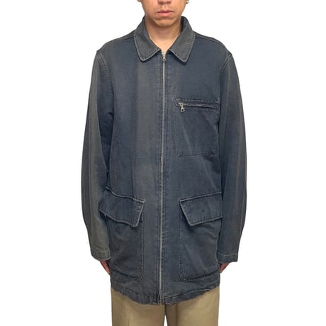 【USED】90's DKNY Linen Blend Faded Zip Coverall Jacket