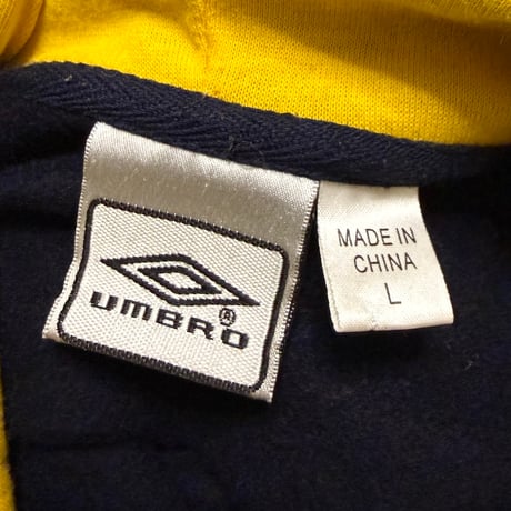 【USED】00's UMBRO AUTHENTIC Logo Hoodie Navy × Yellow