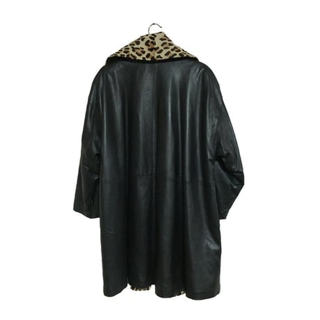 【USED】LEOPARD × BLACK LEATHER COAT MADE IN ITALY
