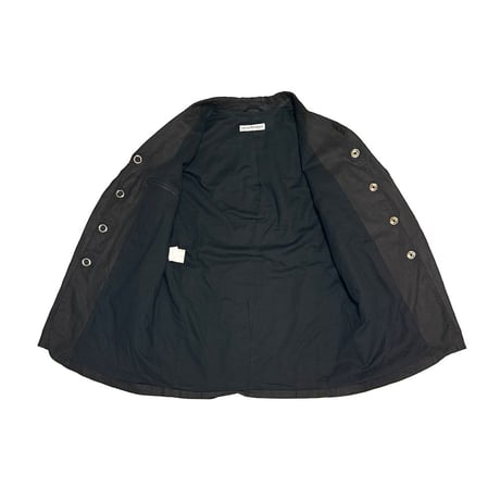 【USED】90's EMPORIO ARMANI Grommet Button Black Coated Linen Blazer