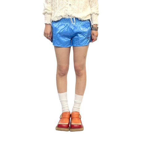 【USED】80's adidas RUNNING POLY SHORTS SKY BLUE MADE IN WEST-GERMANY